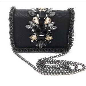 INZI Elegant Black Embellished Chain Bag